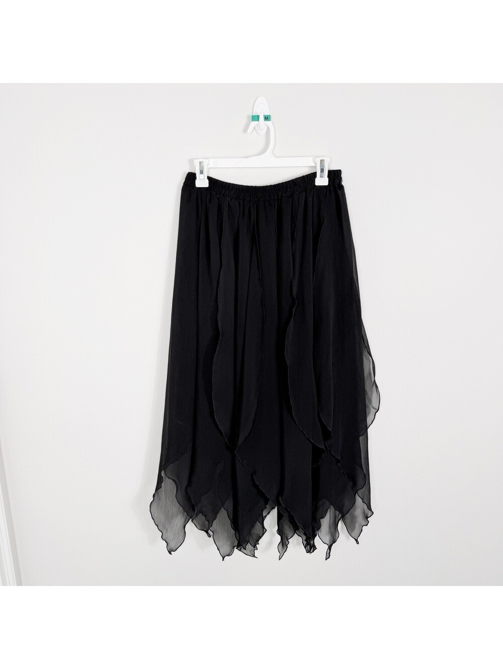 Y2K Black Asymmetric Midi Skirt Whimsigoth Dark Romantic Fairy Witchy Size S/M